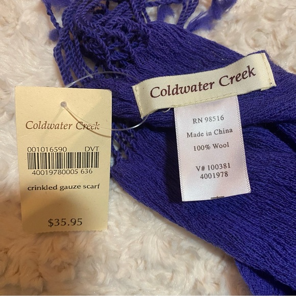 NWT Coldwater Creek Blue Purple Crinkle Gauze Scarf 100% Wool - Picture 2 of 6